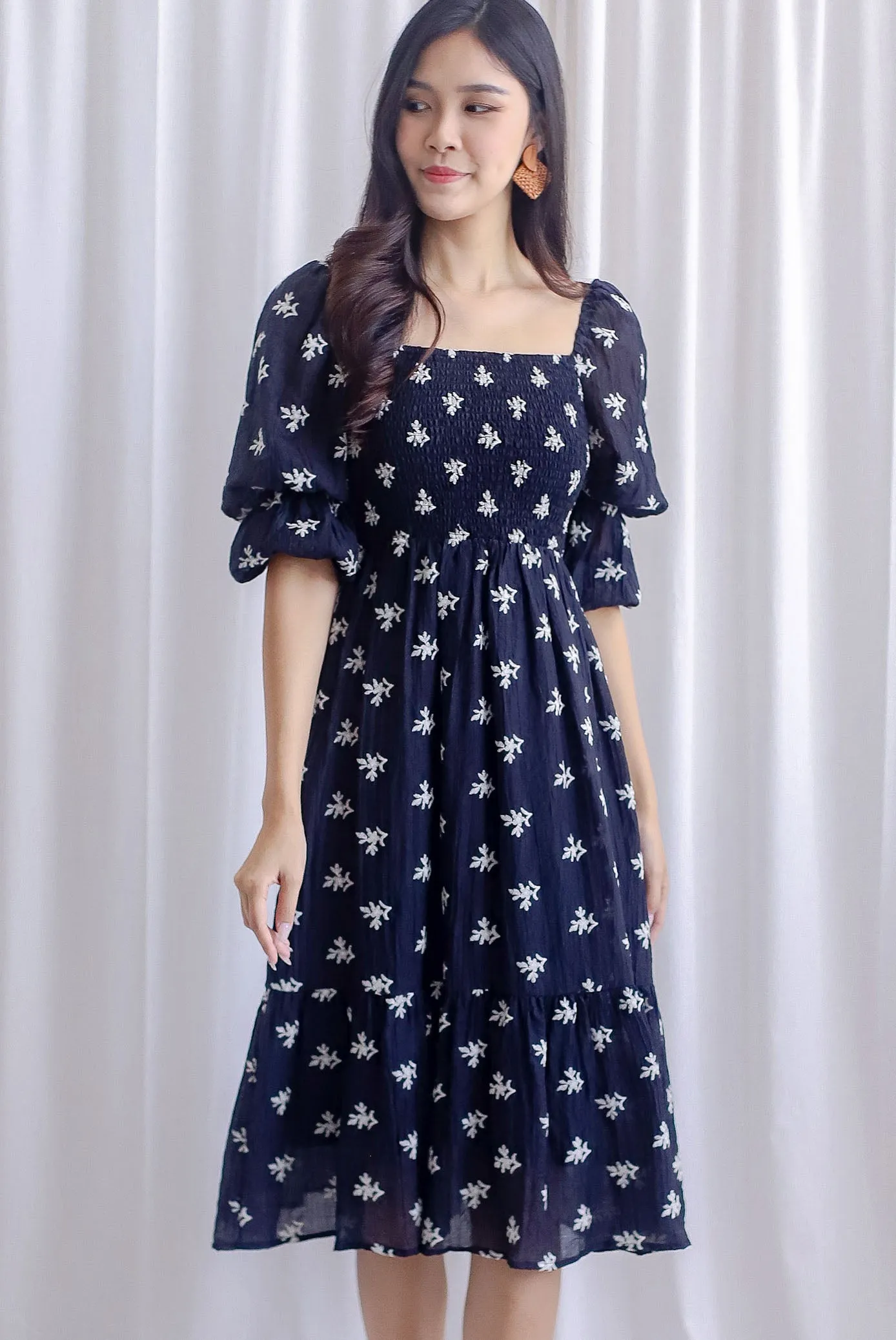 TDC Basha Tiered Puffy Sleeve Maxi Dress In Black Embro