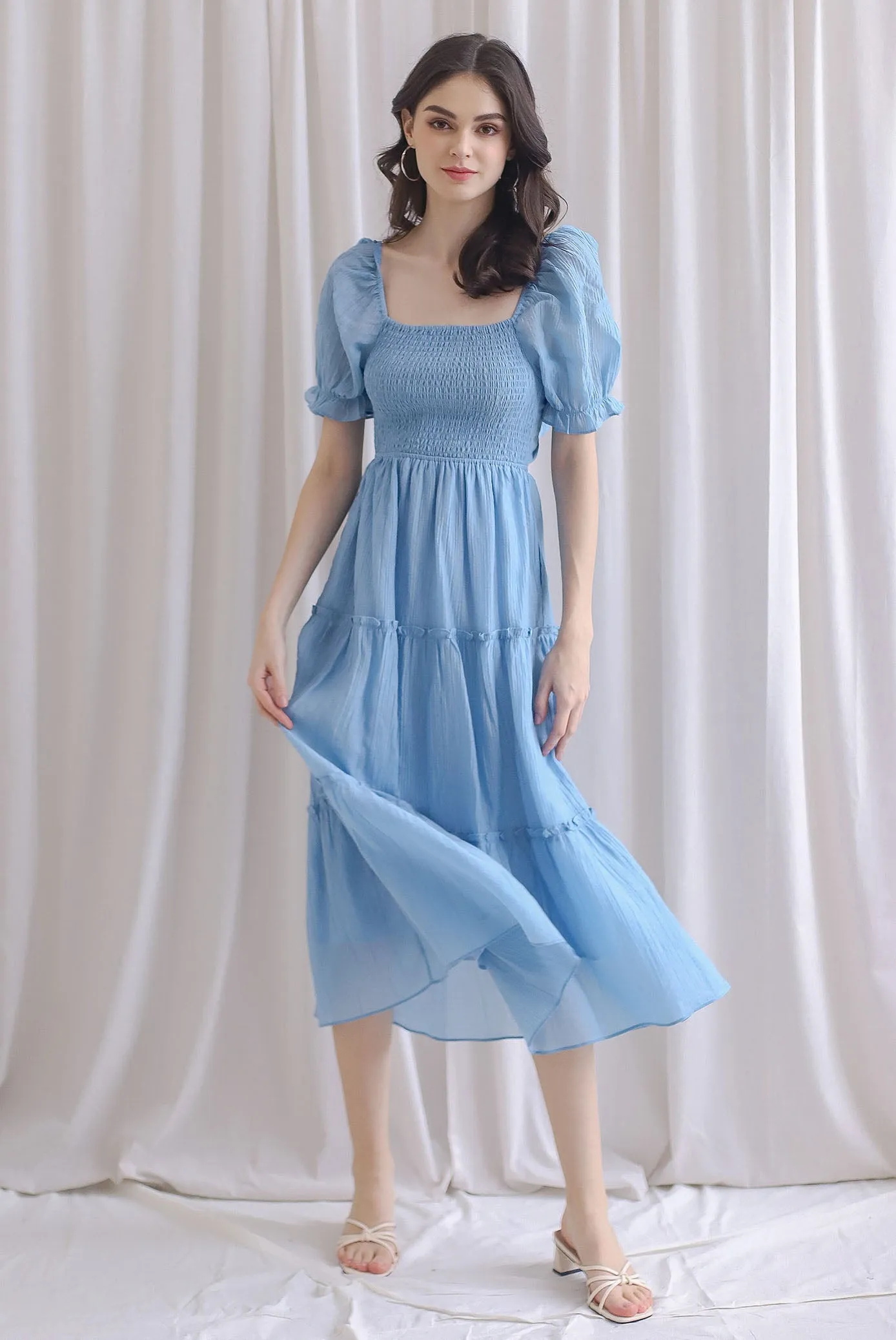 TDC Eureka Multi Way Textured Dress In Skyblue