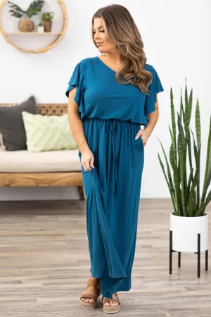 Teal Dolman Sleeve Knit Maxi Dress