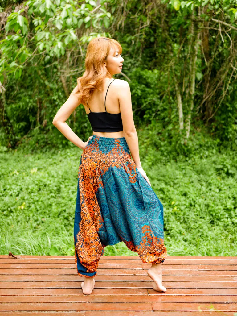 Teal Green Mandala Low Cut Harem Pants
