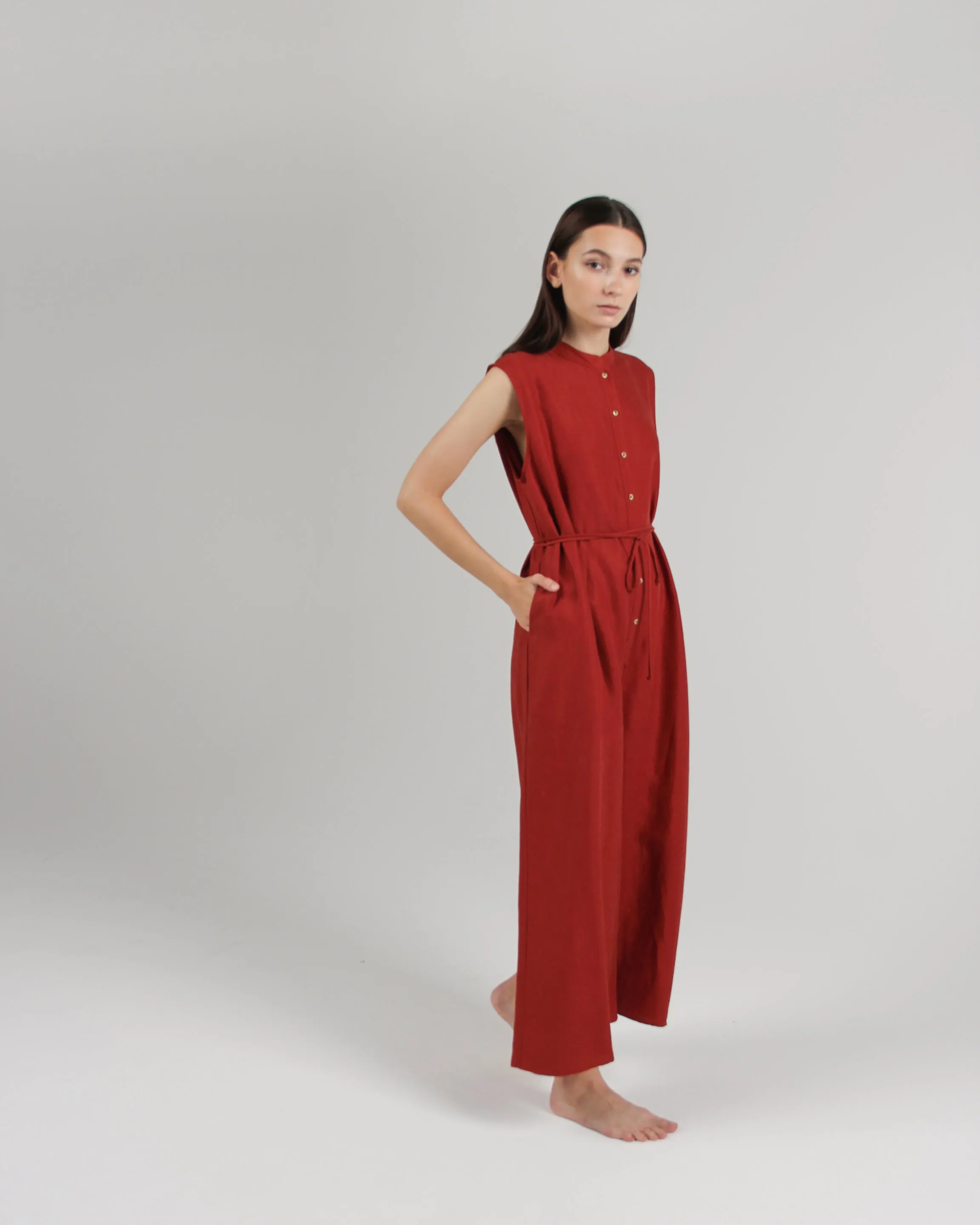 The Sleeveless Jumpsuit in Rust