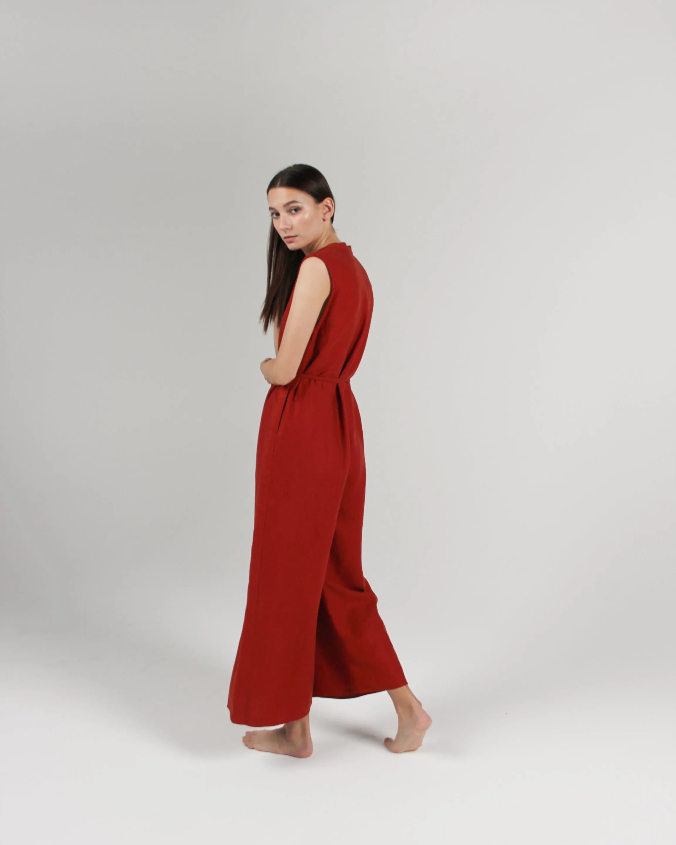 The Sleeveless Jumpsuit in Rust