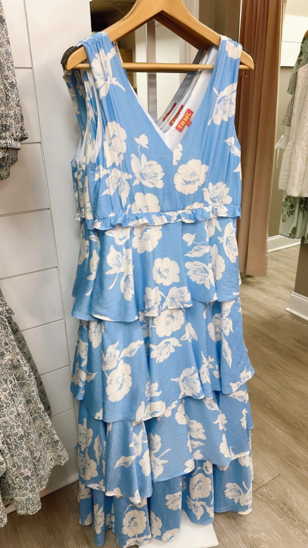 THML Blue Floral Tiered Maxi Dress