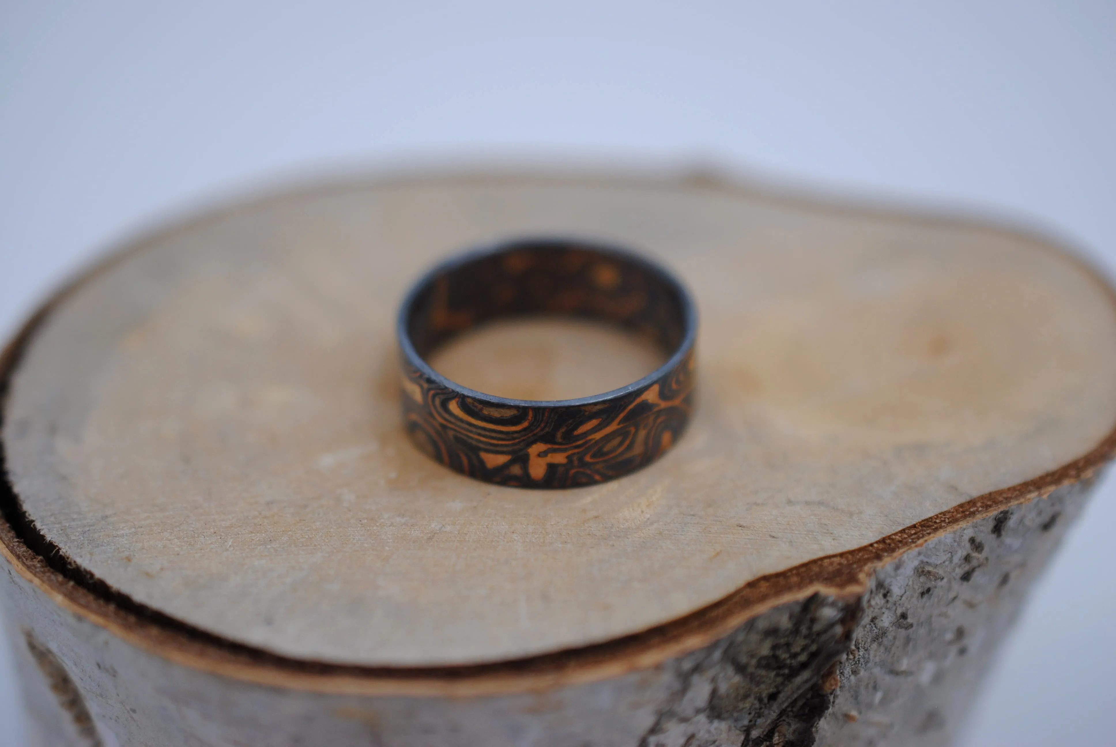 Three Tone Gold Mokume Gane Patina Mens Band