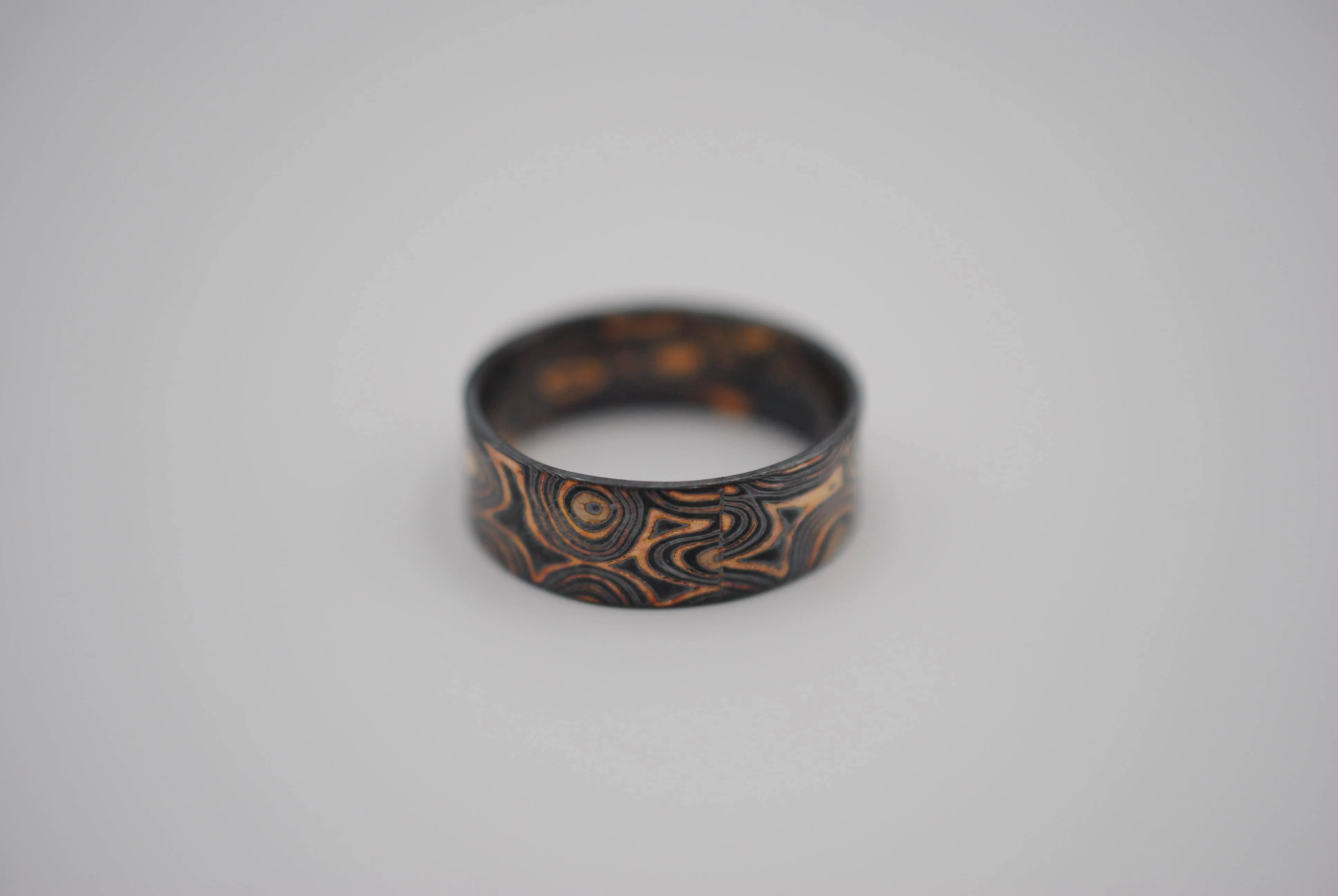 Three Tone Gold Mokume Gane Patina Mens Band
