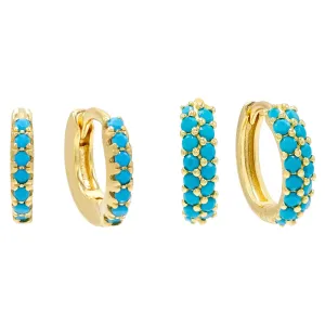 Turquoise Huggie Earring Combo Set
