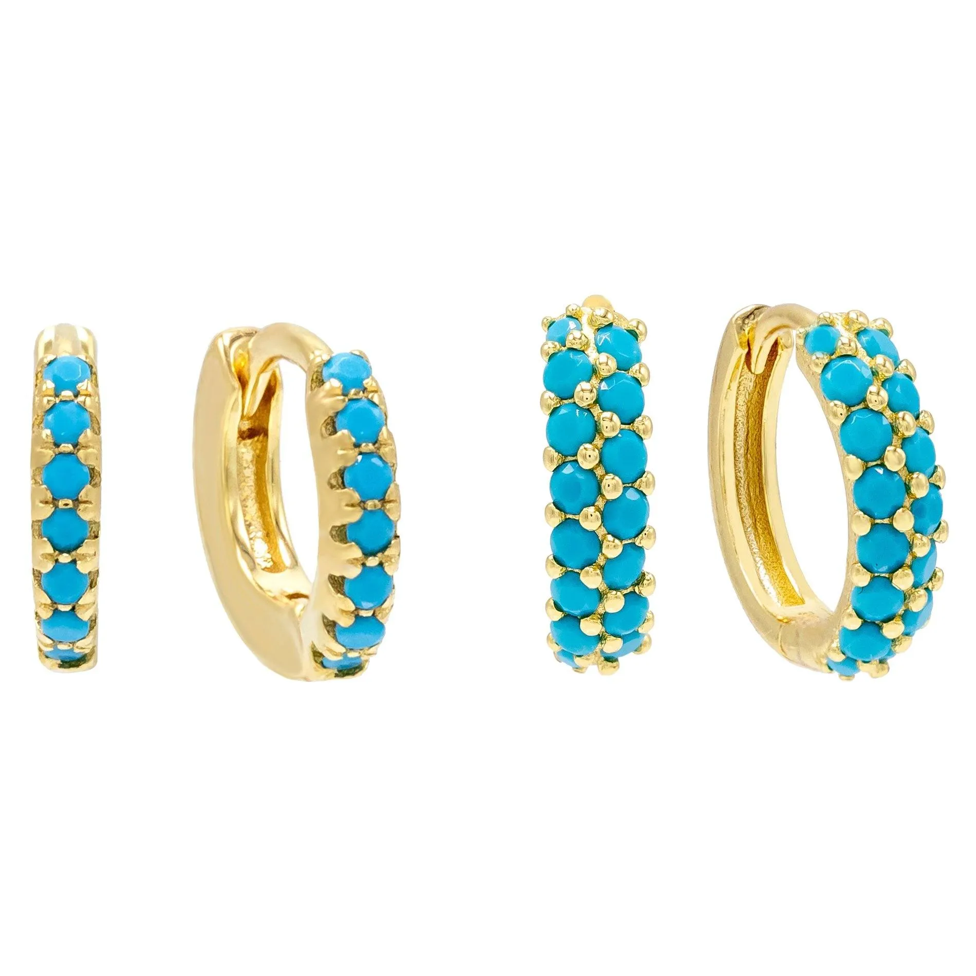 Turquoise Huggie Earring Combo Set