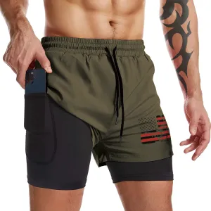 USA FLAG QUICKDRY POCKET 2 IN 1 7'' INSEAM RUNNING SHORTS