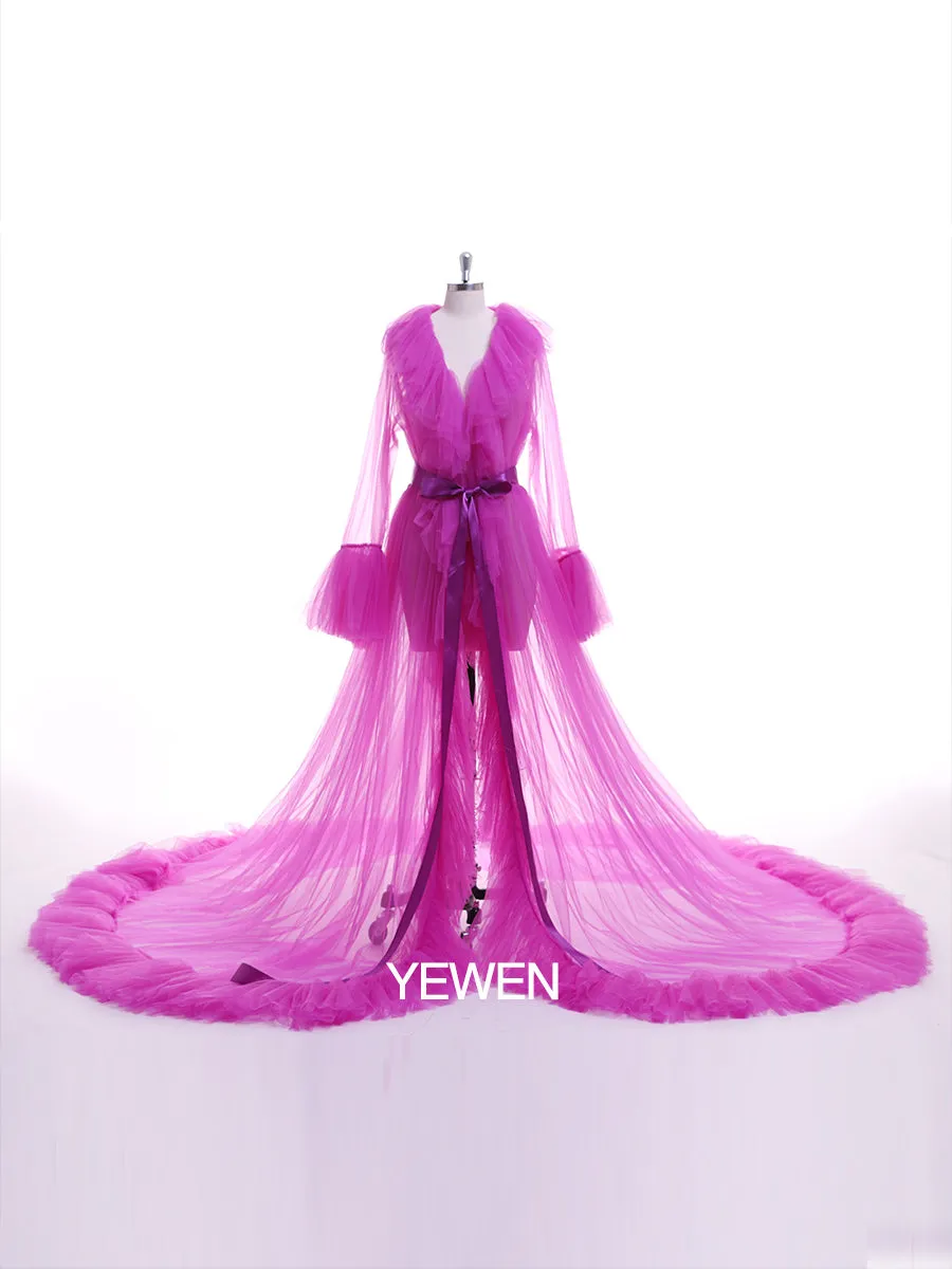 V Neck Maternity Dress Flare Sleeve Ribbon Maxi Dress Photography Props