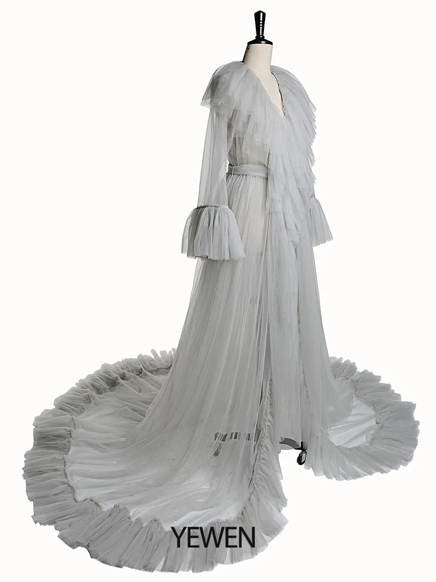 V Neck Maternity Dress Flare Sleeve Ribbon Maxi Dress Photography Props