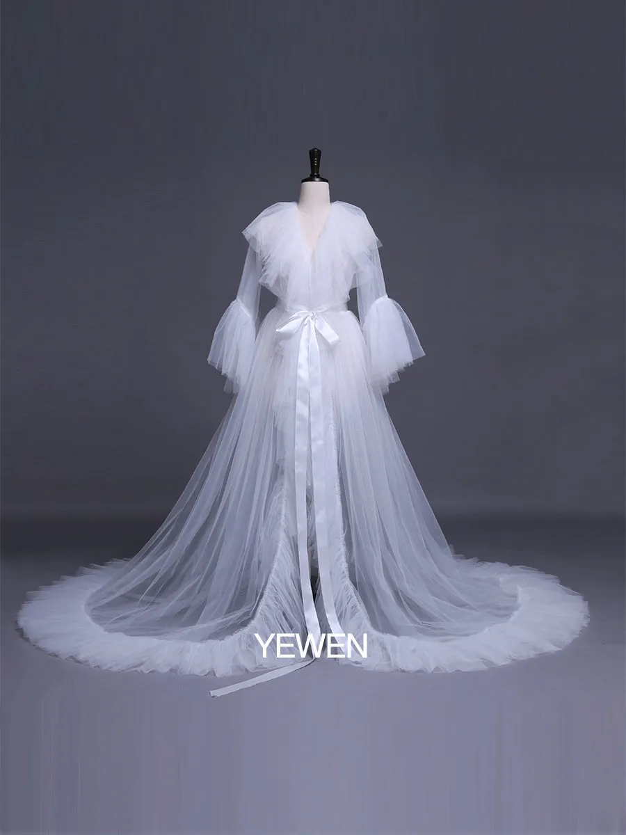 V Neck Maternity Dress Flare Sleeve Ribbon Maxi Dress Photography Props