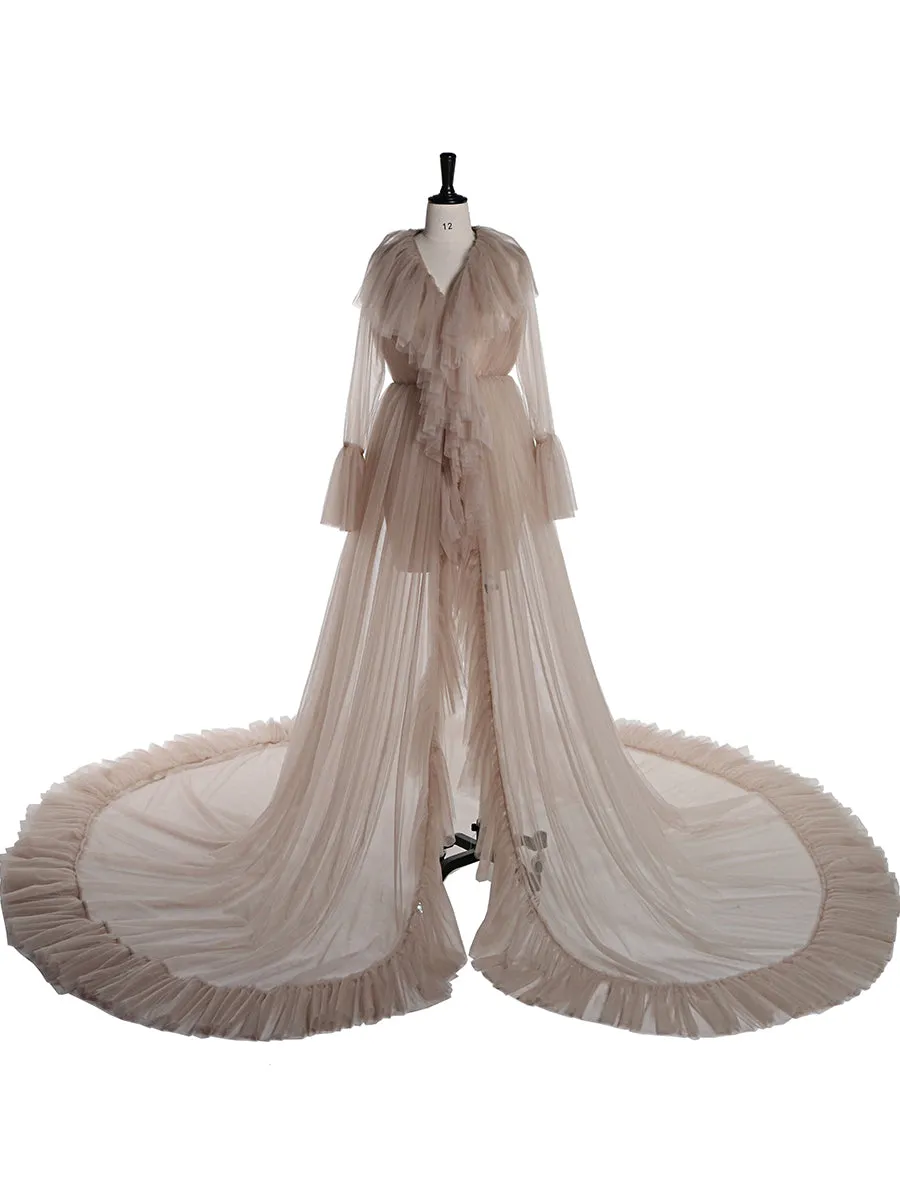 V Neck Maternity Dress Flare Sleeve Ribbon Maxi Dress Photography Props