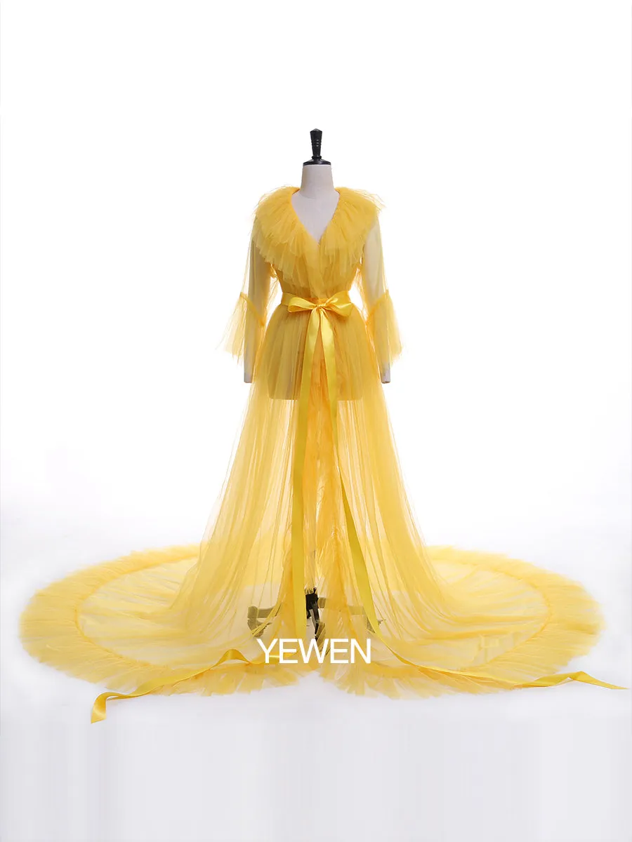 V Neck Maternity Dress Flare Sleeve Ribbon Maxi Dress Photography Props