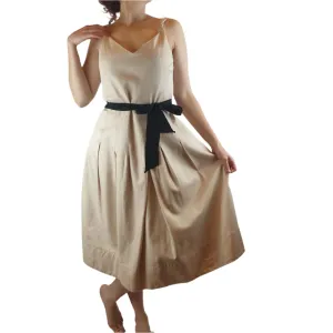 Veronica Maine cream sleeveless dress with contrasting black ribbon waist tie size 10