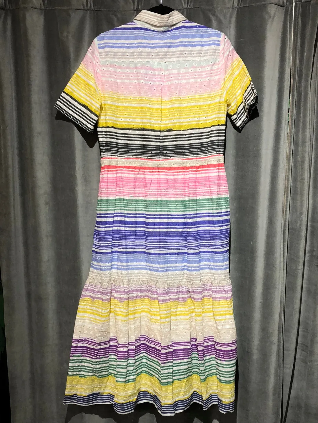 VILAGALLO Short Sleeve Maxi Striped Eyelet Dress