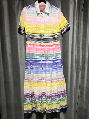 VILAGALLO Short Sleeve Maxi Striped Eyelet Dress