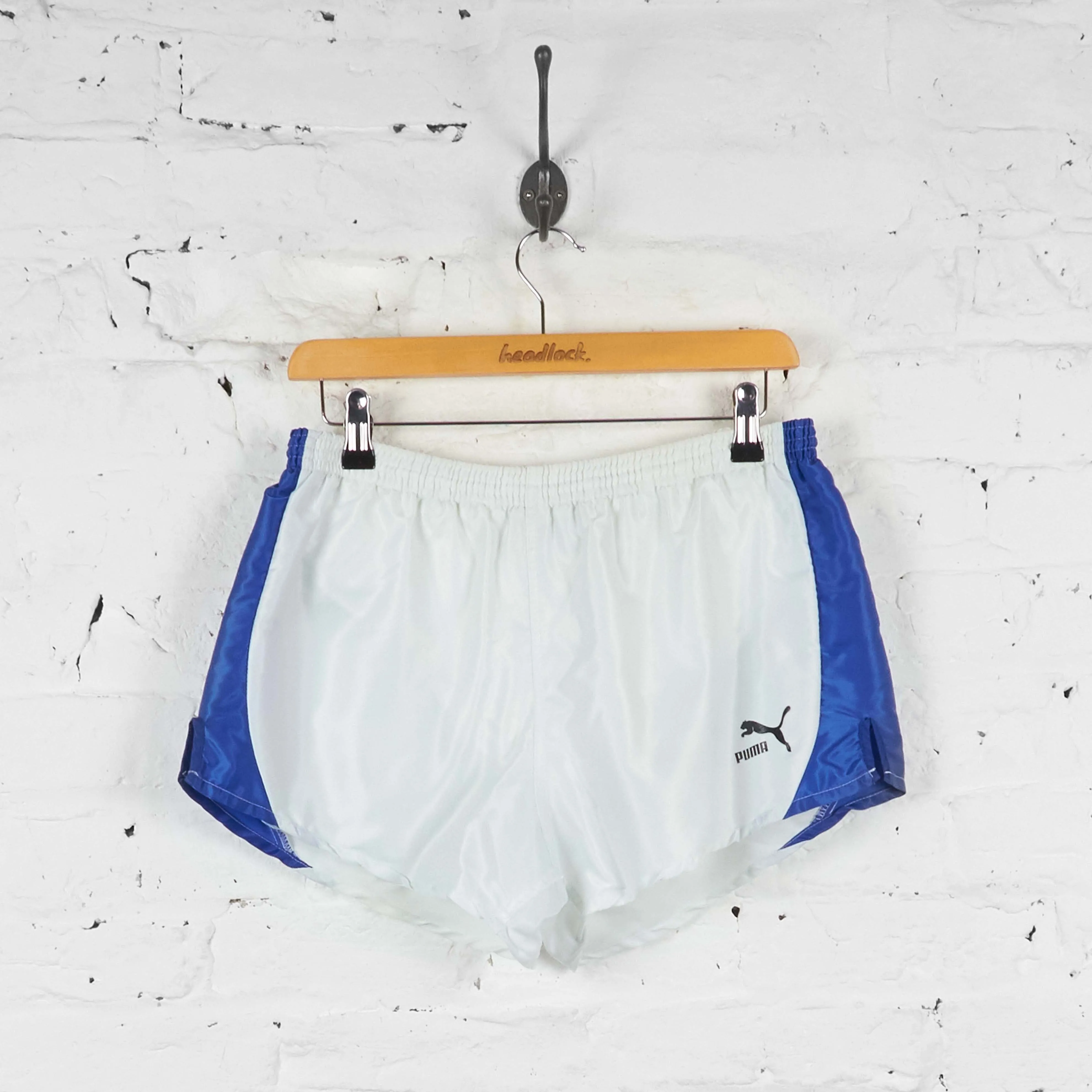 Vintage Puma Running Shorts - White/Blue - M