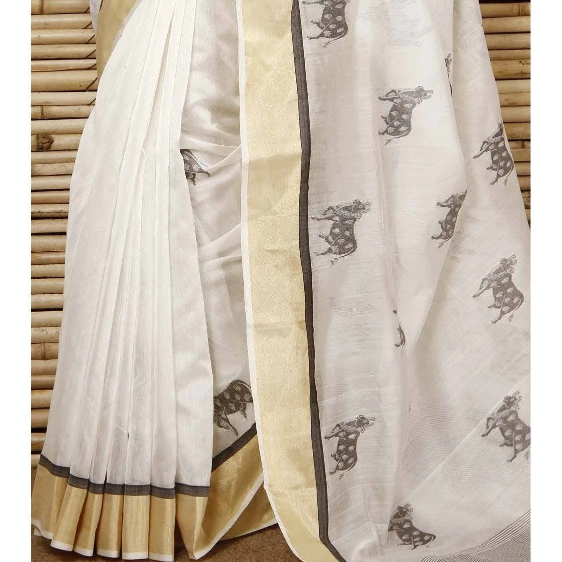 White Chanderi Cotton Silk Saree with Zari Work