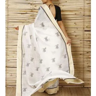 White Chanderi Cotton Silk Saree with Zari Work