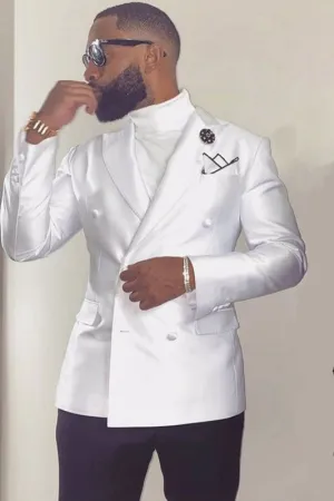 White Peaked Lapel Double Breasted Wedding Groom Suits