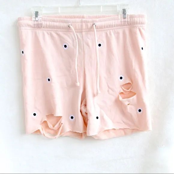 Wildfox Daisy Embroidered Distressed Shorts