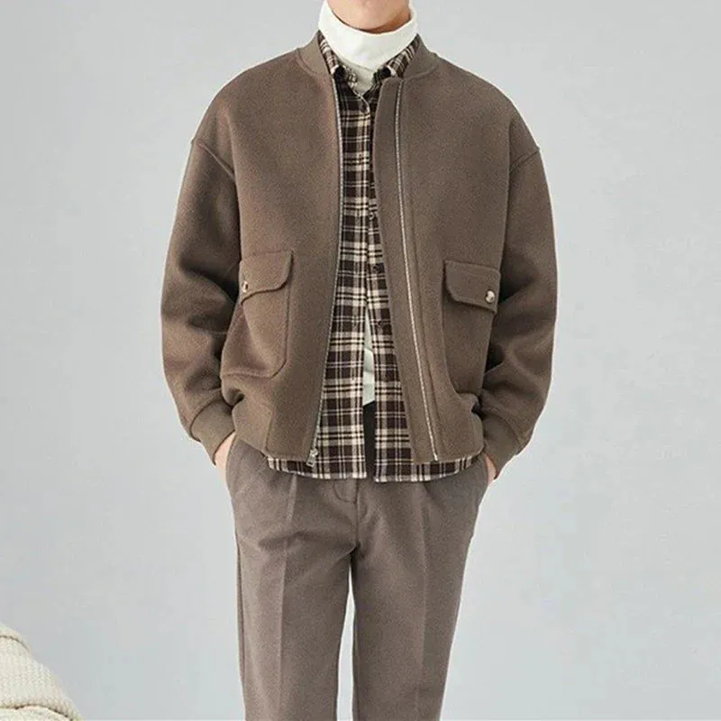 Winter Woolen Jacket for Men: Thick and Stylish Autumn Outerwear with Patch Pockets