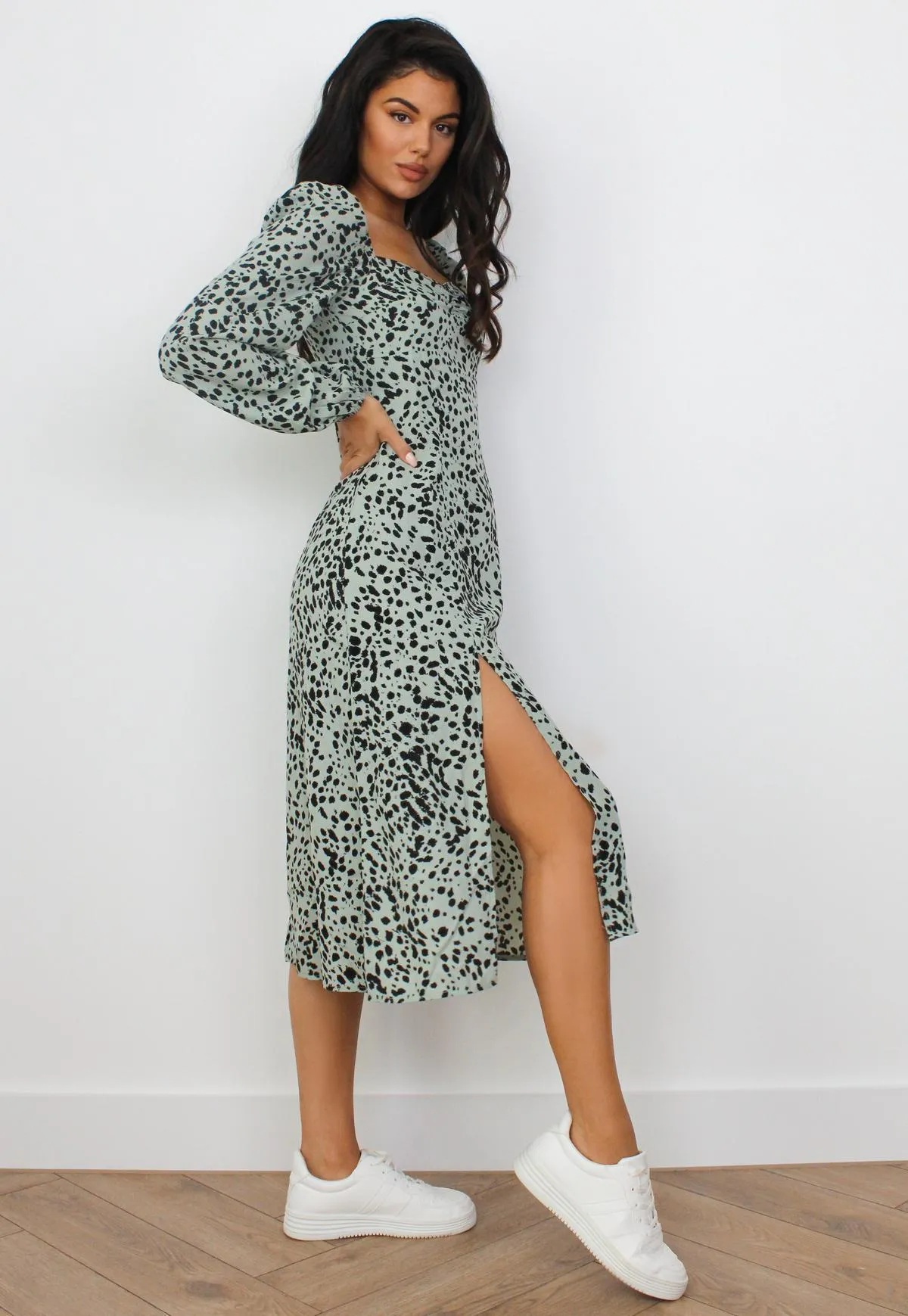 Women Square Neckline Fashion Split Fall Dresses