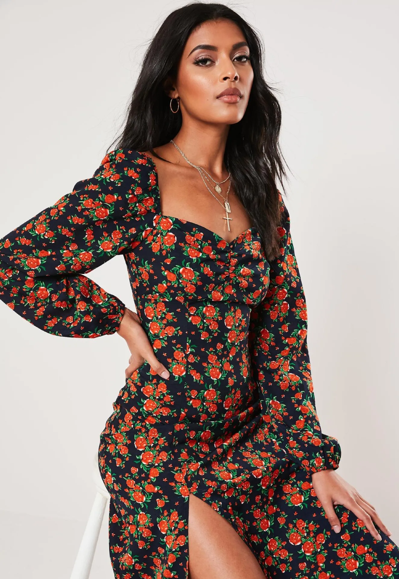 Women Square Neckline Fashion Split Fall Dresses