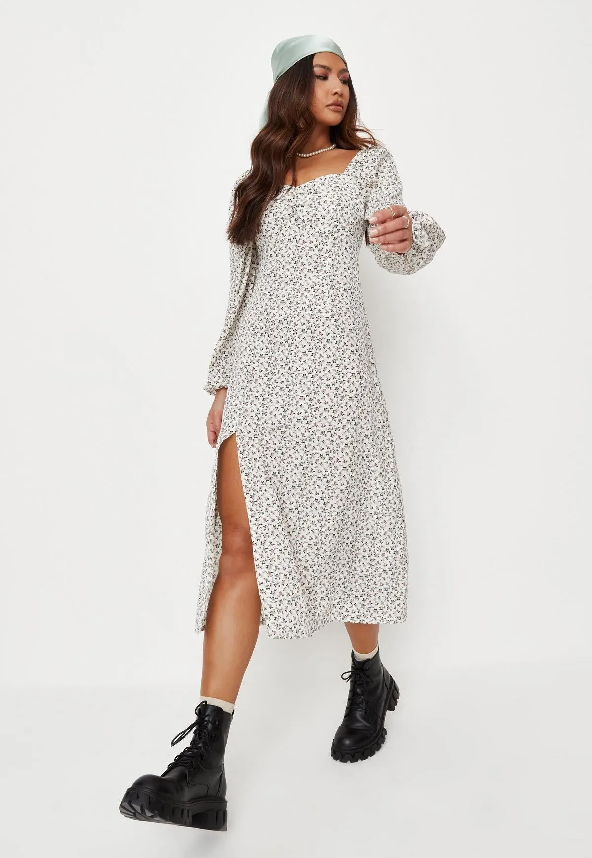 Women Square Neckline Fashion Split Fall Dresses