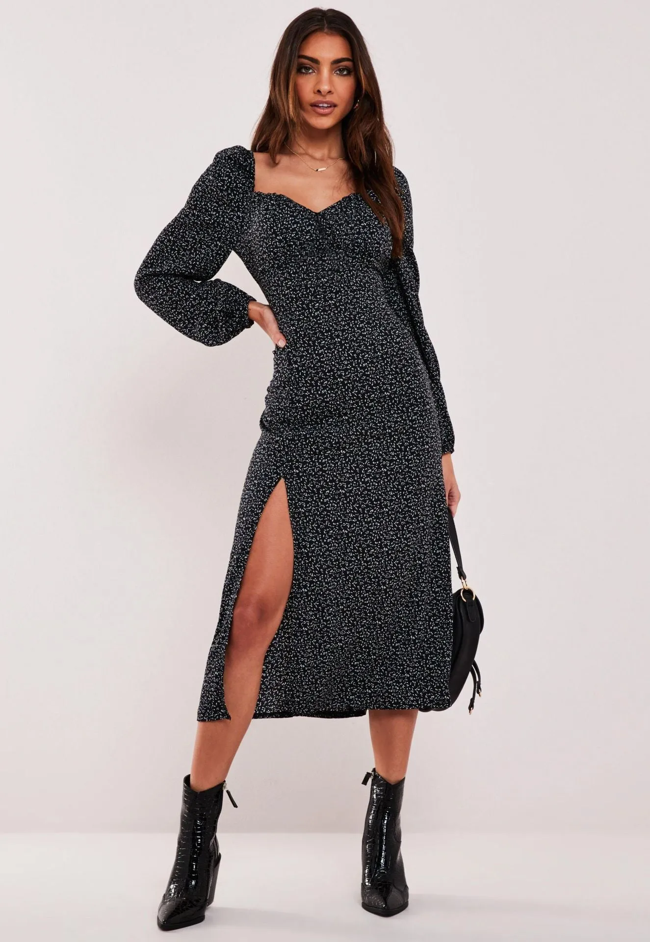 Women Square Neckline Fashion Split Fall Dresses