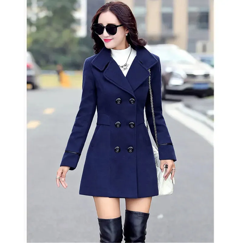 Women’s Autumn/Winter 2025 Wool Coat – Double-Breasted Woolen Overcoat