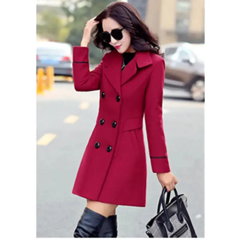 Women’s Autumn/Winter 2025 Wool Coat – Double-Breasted Woolen Overcoat
