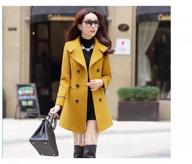 Women’s Autumn/Winter 2025 Wool Coat – Double-Breasted Woolen Overcoat