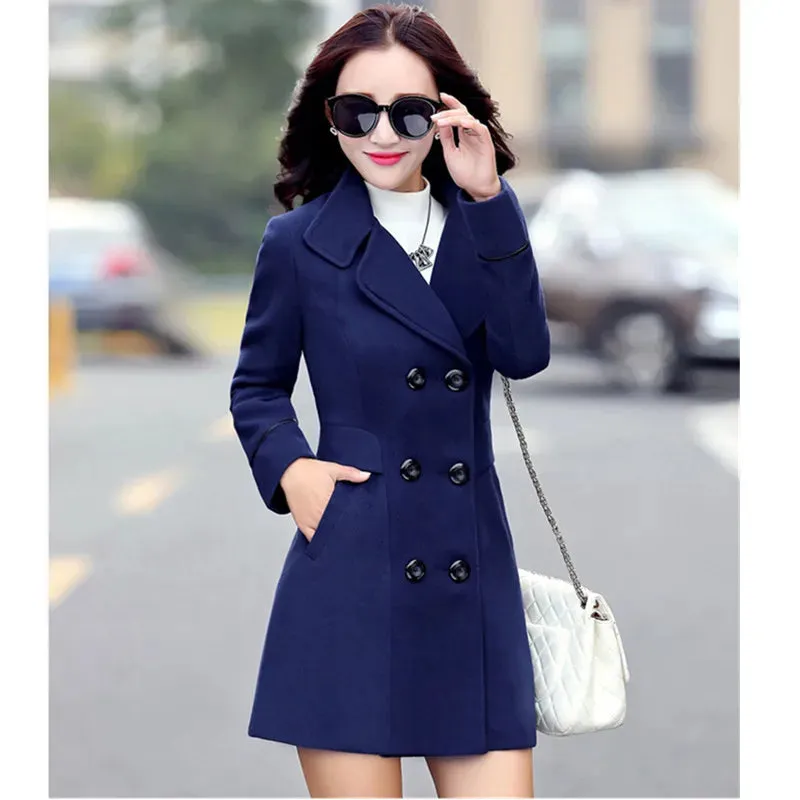 Women’s Autumn/Winter 2025 Wool Coat – Double-Breasted Woolen Overcoat