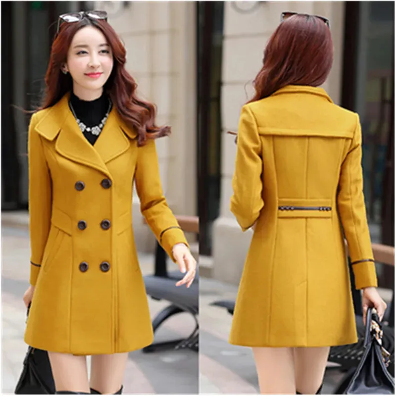 Women’s Autumn/Winter 2025 Wool Coat – Double-Breasted Woolen Overcoat
