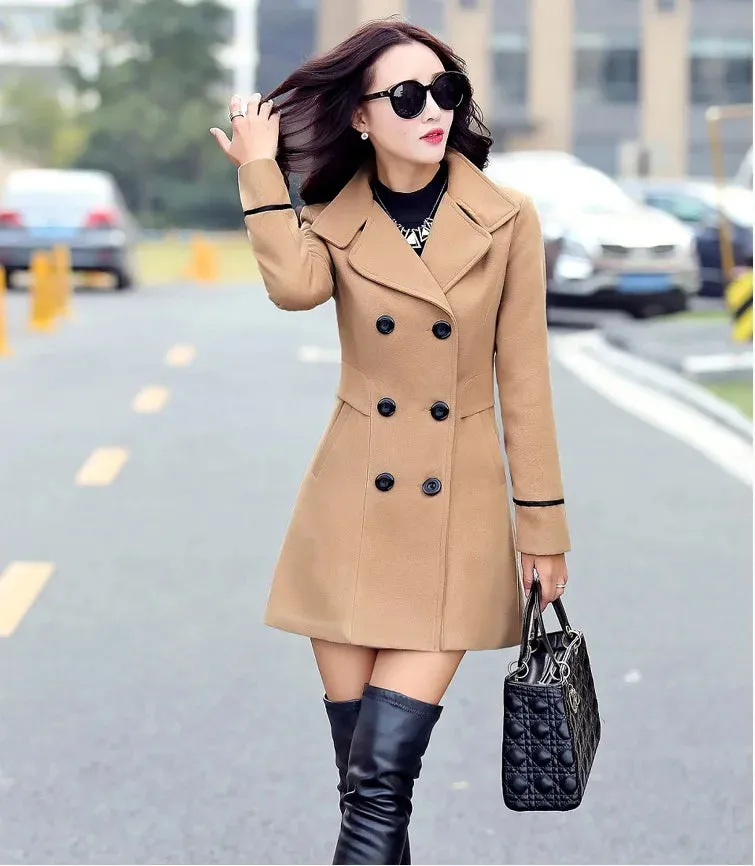 Women’s Autumn/Winter 2025 Wool Coat – Double-Breasted Woolen Overcoat