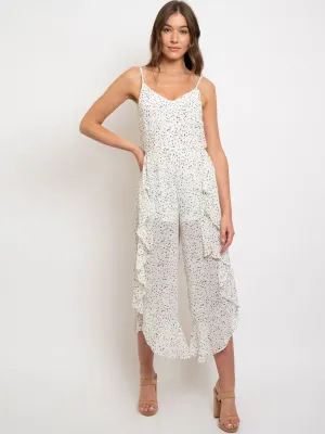 WOMEN'S FRONT TIE DETAIL RUFFLED WRAP PANTS CAMI TOP JUMPSUIT