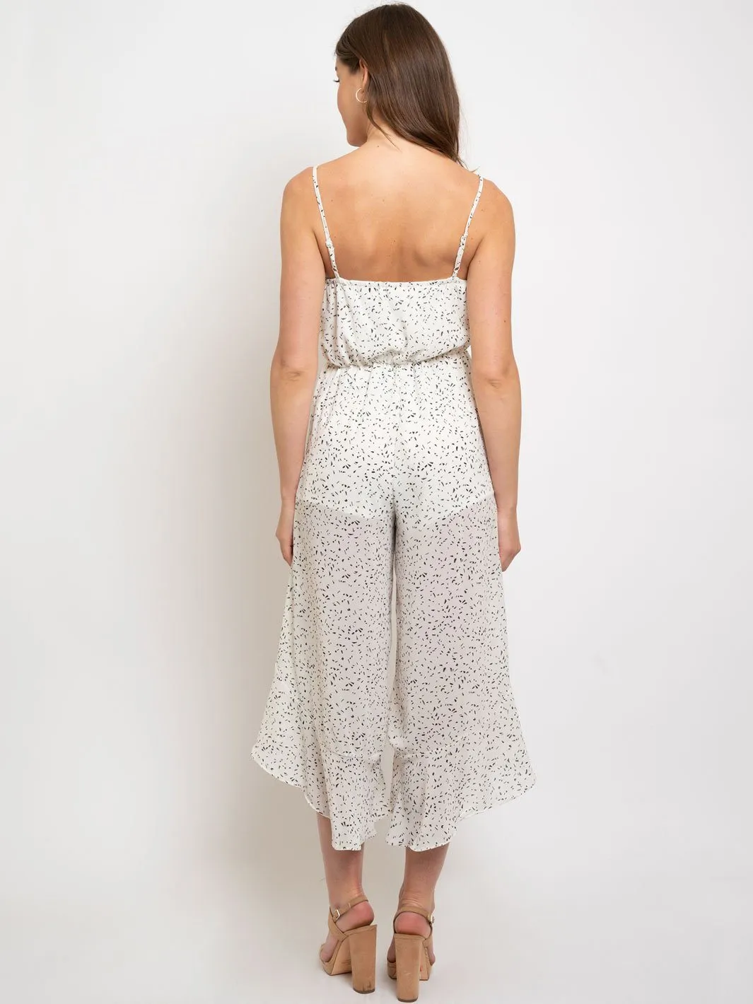 WOMEN'S FRONT TIE DETAIL RUFFLED WRAP PANTS CAMI TOP JUMPSUIT