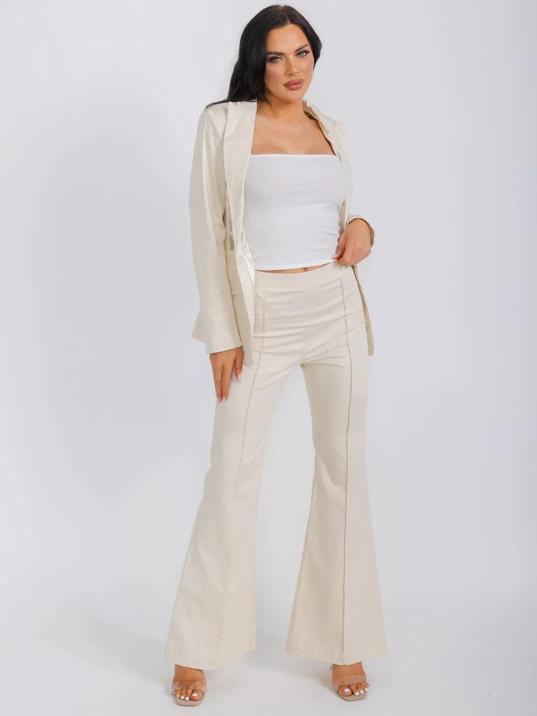 WOMEN'S LONG SLEEVE BLAZER & WIDE LEG PANTS LACE 2PC. SET