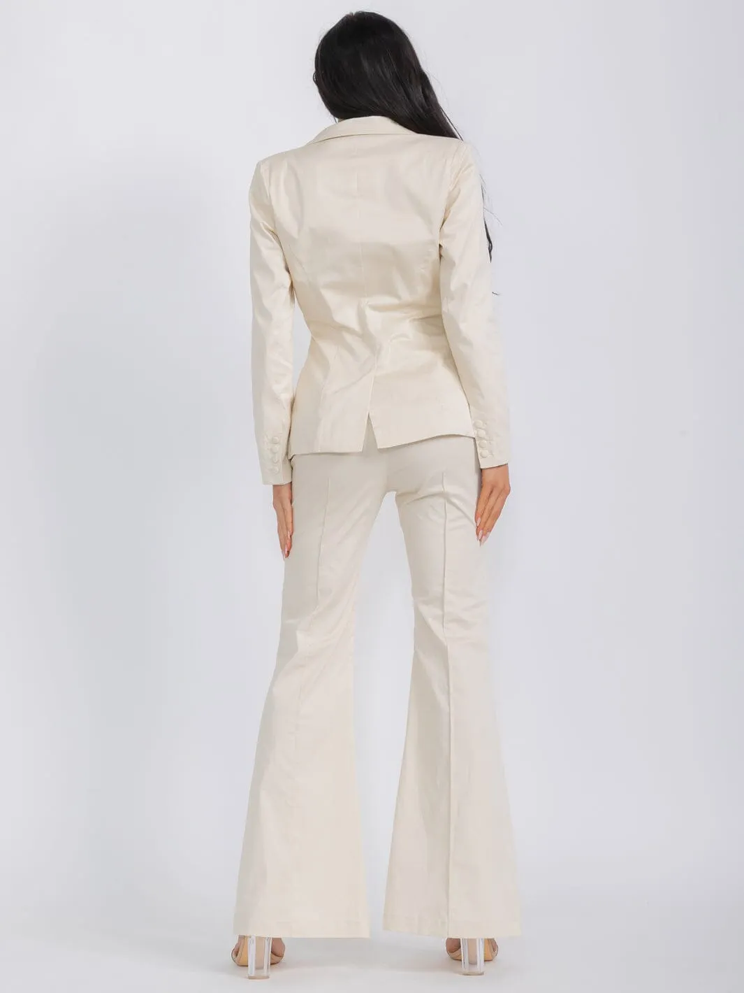 WOMEN'S LONG SLEEVE BLAZER & WIDE LEG PANTS LACE 2PC. SET
