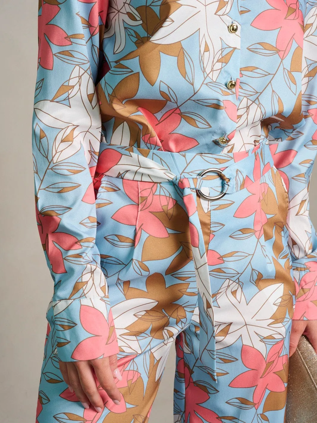 WOMEN'S LONG SLEEVE TOP & WIDE LEG PANTS FLORAL PRINT 2PC. SET