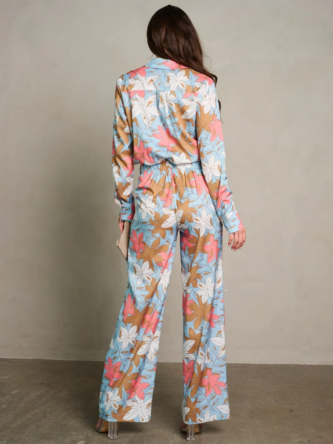 WOMEN'S LONG SLEEVE TOP & WIDE LEG PANTS FLORAL PRINT 2PC. SET