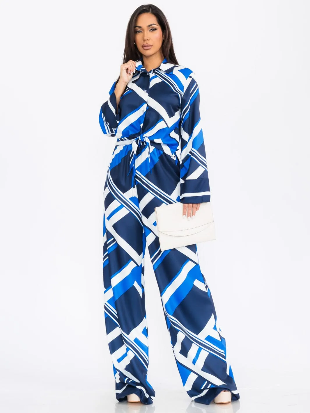 WOMEN'S LONG SLEEVE TOP & WIDE LEG PANTS MULTI PRINT 2PC. SET