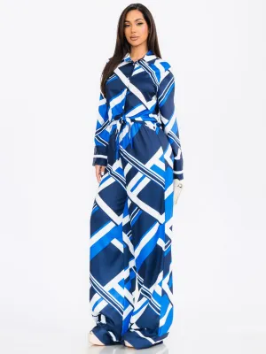 WOMEN'S LONG SLEEVE TOP & WIDE LEG PANTS MULTI PRINT 2PC. SET
