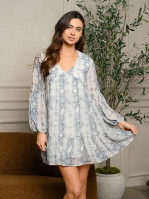 WOMEN'S LONG SLEEVE V-NECK MINI DRESS