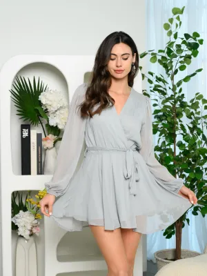 WOMEN'S LONG SLEEVE V-NECK MINI DRESS