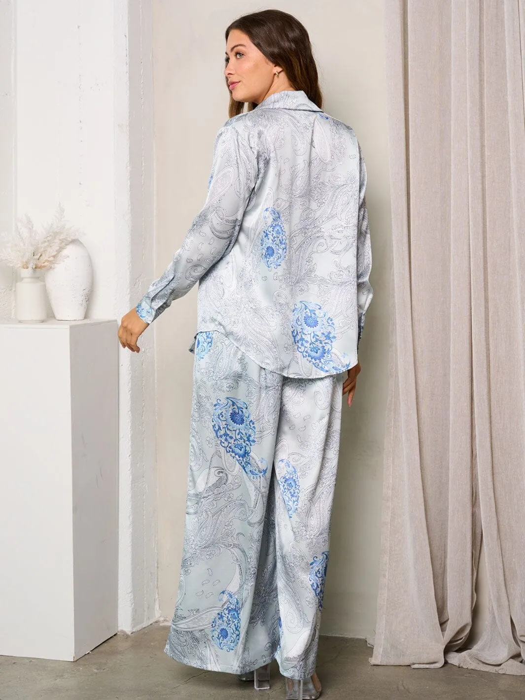 WOMEN'S LONG SLEEVE W/BRA & WIDE LEG PANTS PRINTED 3PC. SET