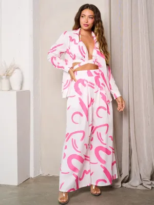 WOMEN'S LONG SLEEVE W/BRA & WIDEL LEG PANTS PRINTED 3PC. SET