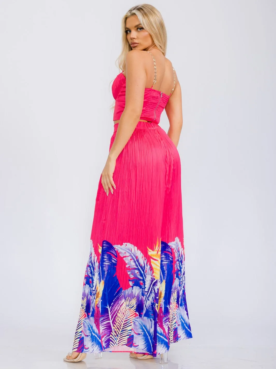 WOMEN'S SLEEVELESS CROP TOP & ELASIC WAIST WIDE LEG PANTS FLORAL 2PC. SET