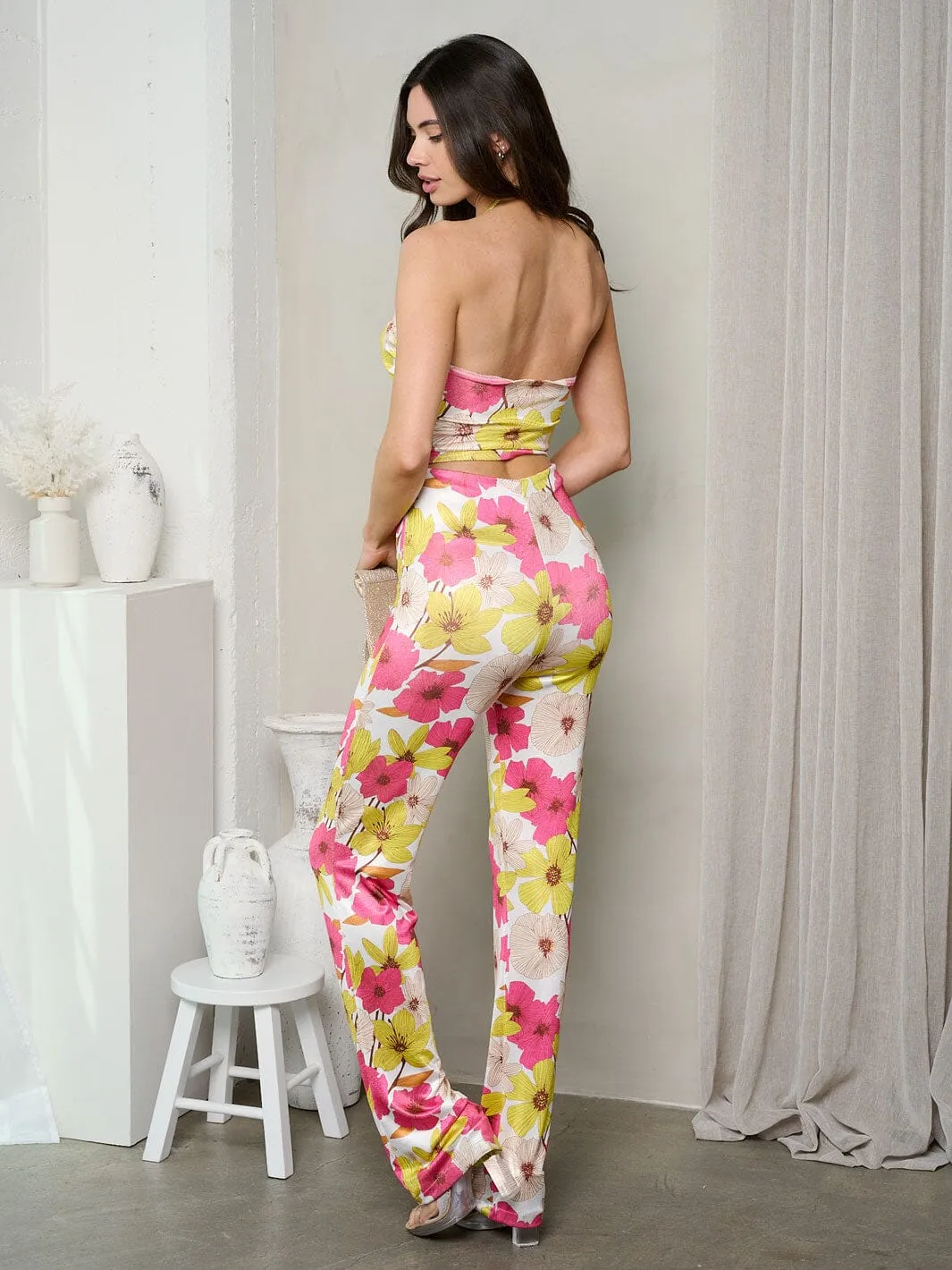 WOMEN'S SLEEVELESS CROP TOP & PANTS FLORAL 2 PC. SET